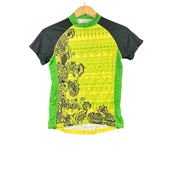 EUC Yellowman YMX Green and Yellow Floral Women's Cycling Jersey Sz Medium - Picture 1 of 6
